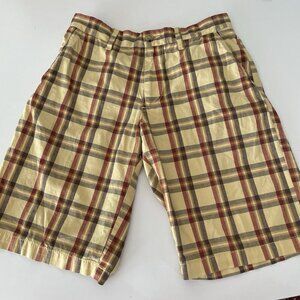 VINTAGE Y2K OLD NAVY LOOSE FIT YELLOW PLAID CHINO SHORTS MENS 28 Preppy Golf